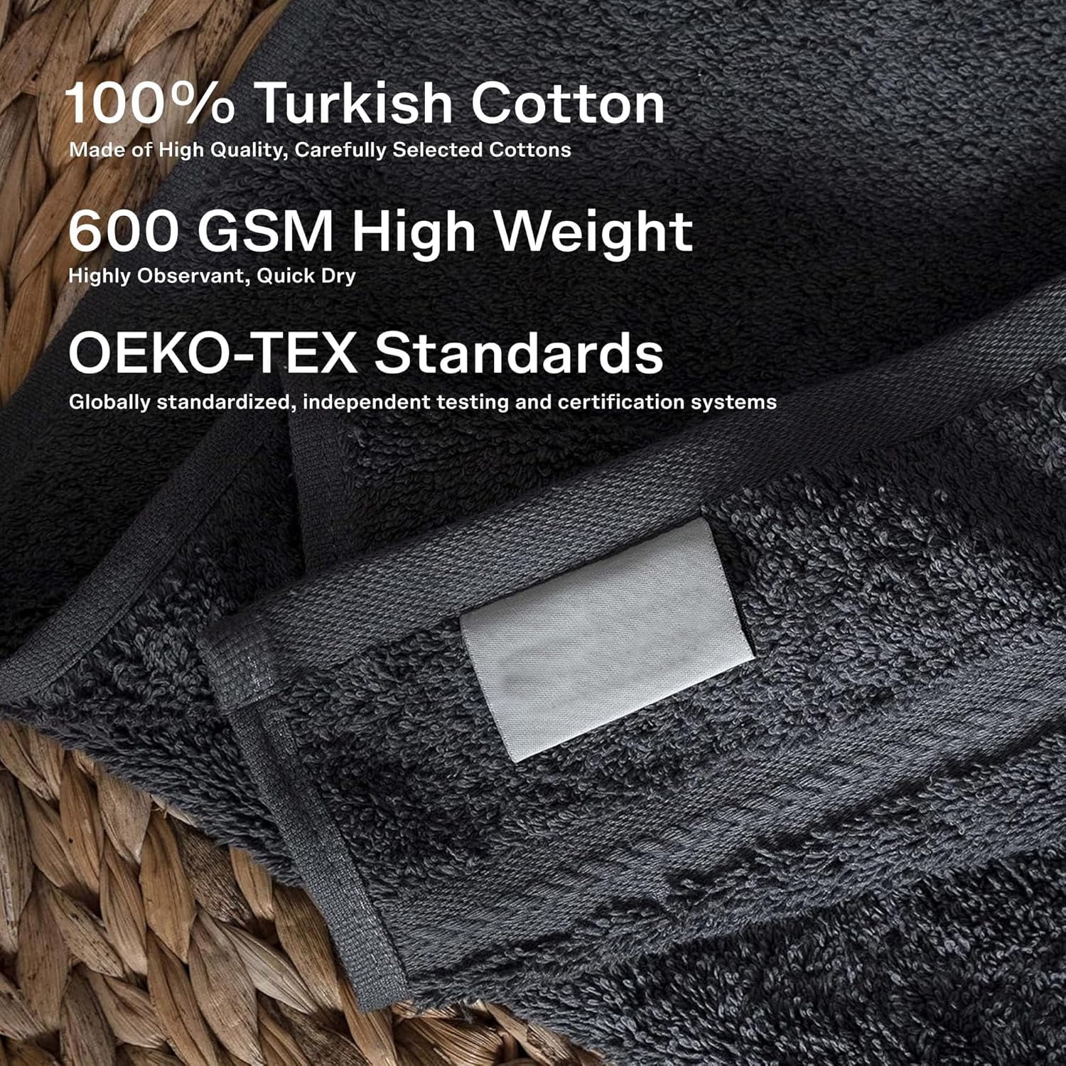 Luxurious 6 Piece Towel Set for Bathroom, 100% Cotton, Turkish Towels 2 Washclothes,2 Hand Towels, 2 Bathtowels 6-Pack, Bathroom Shower Towels, Dark Gray