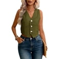 thumbnail image 5 of mdesiwst Linen Vest Top for Women Casual Slim Fit Sleeveless Button Down Waistcoat V Neck Crop Office Work Outfit, 5 of 8