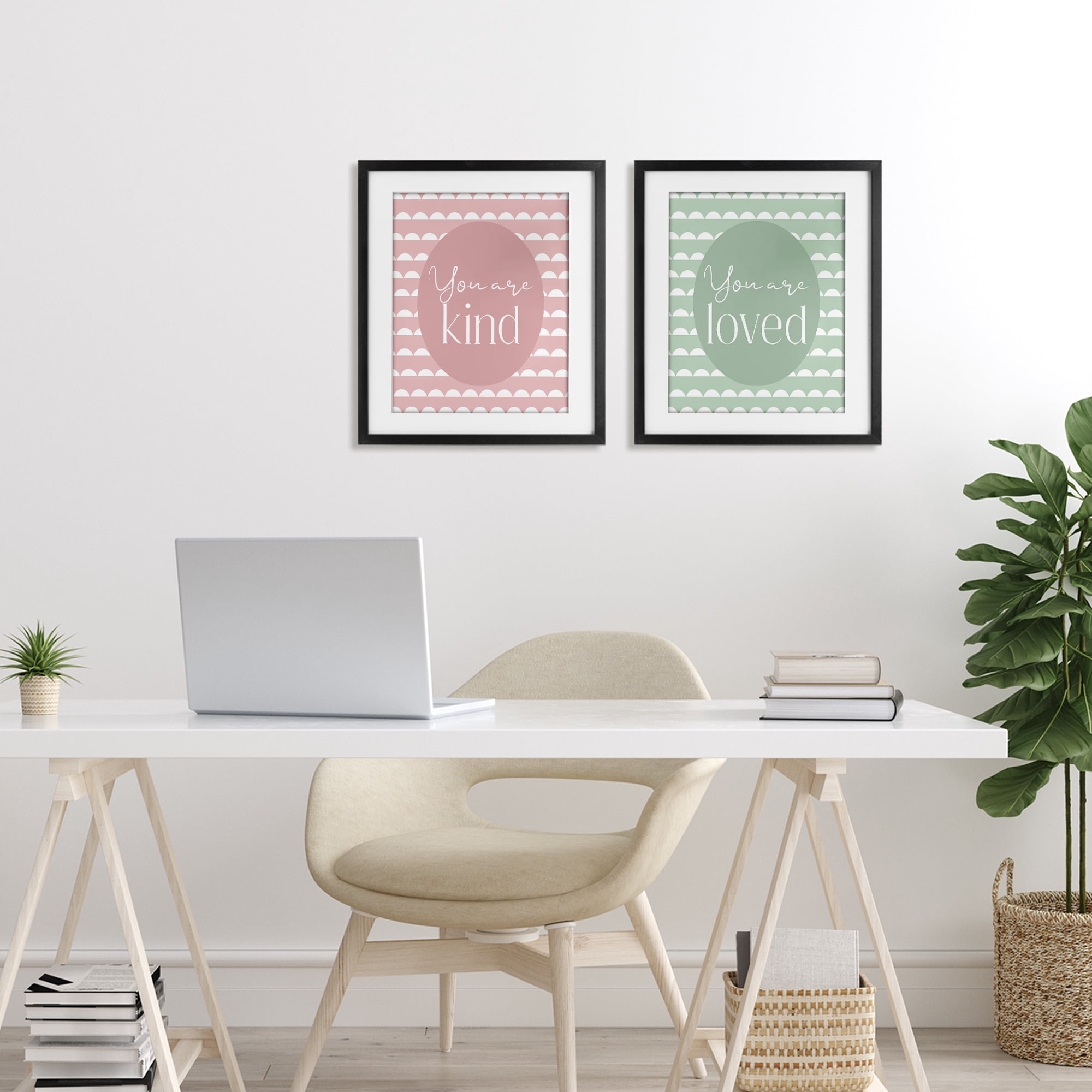 Stupell Industries Pastel Kind & Loved 2 Piece Black Framed Print Under Glass Set, design by Christine Simpson Art