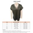 thumbnail image 3 of Camiseta con cuello en V y encaje para mujer, manga corta, informal, holgada, Color puro, jersey de verano, Top OD verde XL, 3 of 3