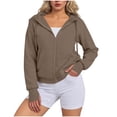 thumbnail image 2 of ClodeEU Cropped Zip Up Hoodies For Womens,Drawstring Hooded Thumbhole Sweatshirt,Sweatshirt Fall with Pockets Khaki,Womens Plus M, 2 of 6