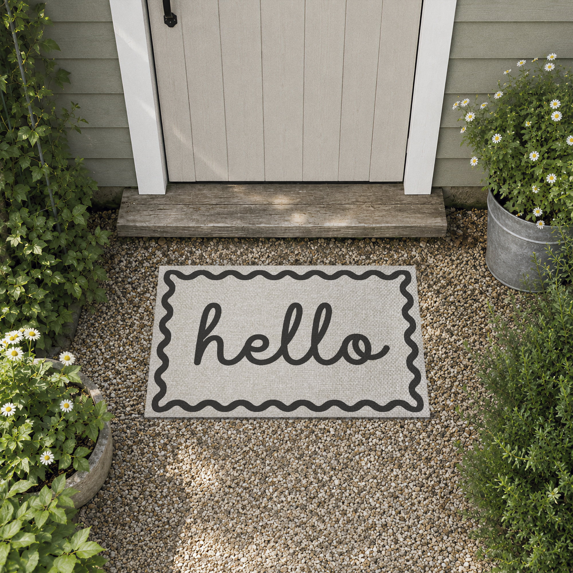 Stupell Industries Black & White Hello Printed Outdoor Imitation Sisal Floor Mat, design by Lil' Rue