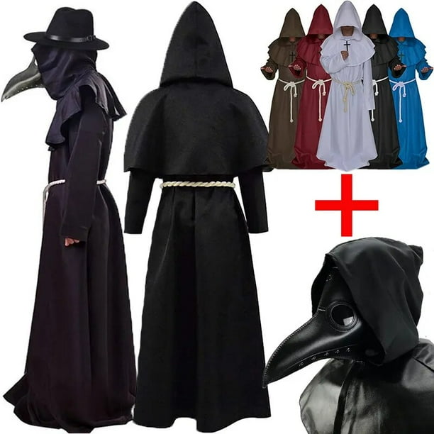 Bata Medieval con capucha para Halloween disfraz de Doctor de la peste sombrero para hombre disfraz de monje Steampunk sacerdote capa de mago de terror nuevo Walmart en linea