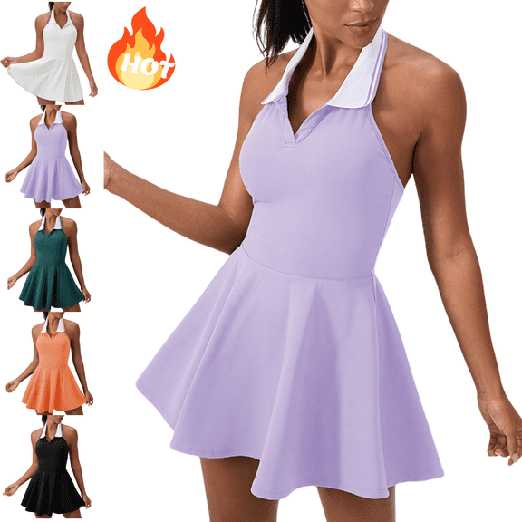 Mifsaly Tennis Dresses for Women Halter Neck Collared Backless Yoga Athletic Dress Sporty Casual Going Out Outfits 2026 XXL