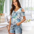 thumbnail image 2 of POLERO Womens Cold Shoulder Tops V Neck T Shirts Leaves Print Summer Short Sleeve Tees Outfits for Ladies Sexy Casual Work Travel Beach Tunic Blouse L, 2 of 7
