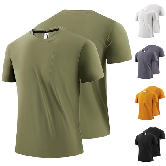 HomeDM Men's Workout Shirts Summer Quick Dry Short Sleeve Crew Neck Athletic T-Shirt for Fitness Running, Green, Size L