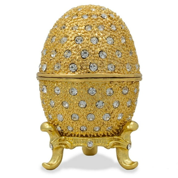 200 Crystals Gold Enamel Royal Inspired Metal Easter Egg 2.5 Inches