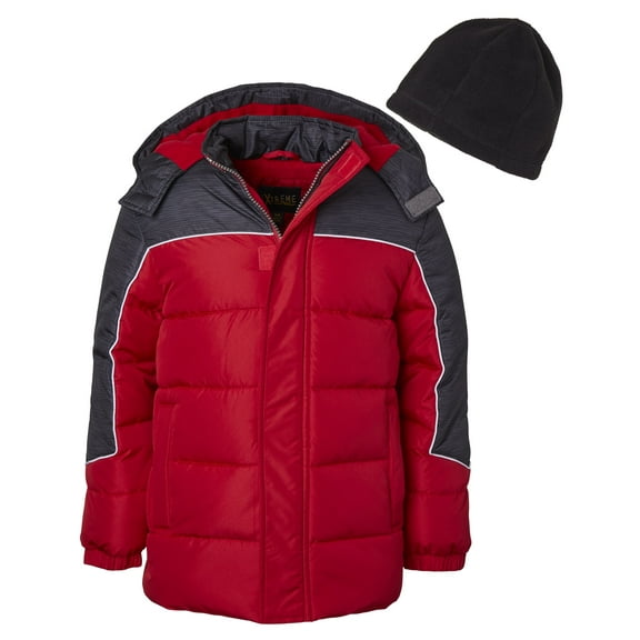 Ixtreme Boys RED/DARK GREY Color Block Puffer Jacket Free Hat 2T
