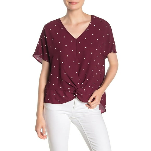 Blu Pepper Nordstrom Polka Dot Short Sleeve Blouse Burgundy Size M