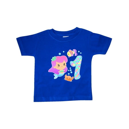 

Inktastic First Birthday Mermaid with fish and crab Gift Baby Girl T-Shirt