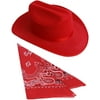 Kids Red Cowboy Outlaw Felt Hat And Bandana Play Set Costume Accessory