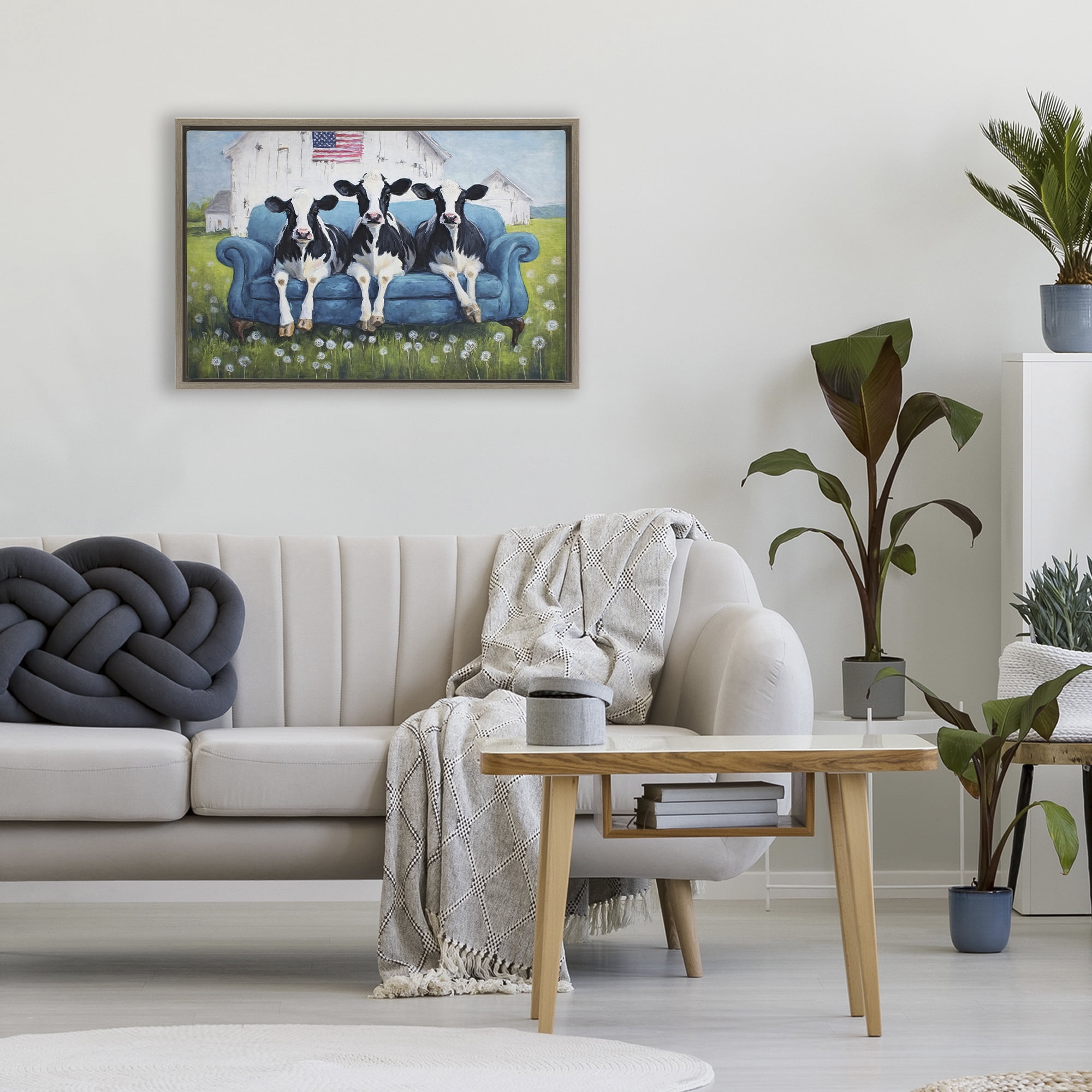 Stupell Industries Barnyard Sofa Sisters Brown Framed Floater Canvas Wall Art, design by Tina LeCour