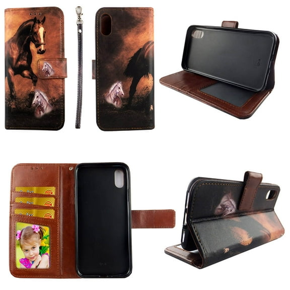 Brown Horse Wallet Case for iPhone XS X 2018 Folio Standing Cover Card Slot Money Pocket Magnetic Closure Fashion Flip Pu Leather