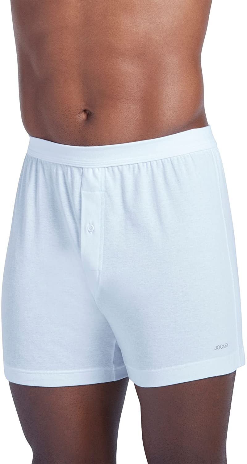 Jockey Men's Underwear Seamless Waistband Knit Boxer, White, M