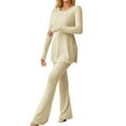 thumbnail image 1 of Women‘s Two Piece Knit Matching Outfits Crew Neck Slit Hem Tee And Pants Tracksuit Sets, 1 of 5