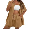 thumbnail image 2 of ICHUANYI Clearance Fashion Woman Causal Button Blouse Set Short Sleeve T-Shirt Summer Tops(Brown, S) ICHUANYI WER2023080709629, 2 of 6