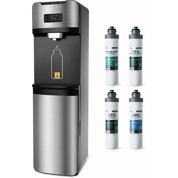 iSpring Bottleless Water Cooler Dispenser with 4-Stage Filtration, SGS-Tested 99% of PFAS, Lead, Chloramine Removal, Hot, Cold, Room Temp, Self Cleaning, Stainless Steel, Silver, Model: DS4S-MAX