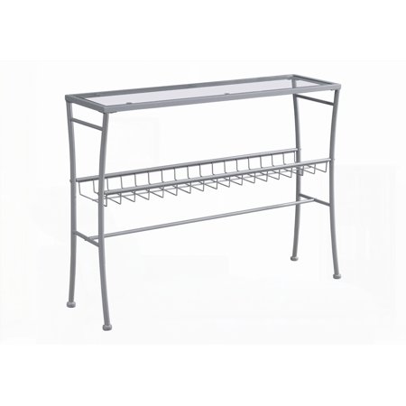 Console & Entryway Narrow Accent Table. Living Room & Bedroom. Clear Glass & Silver Metal. Modern Contemporary Design