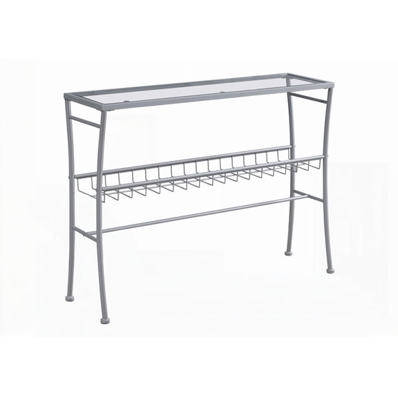 Console & Entryway Narrow Accent Table. Living Room & Bedroom. Clear Glass & Silver Metal. Modern Contemporary Design