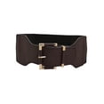 thumbnail image 2 of Women Dark Brown Elastic Wide Belt Gold Square Buckle S M, 2 of 12