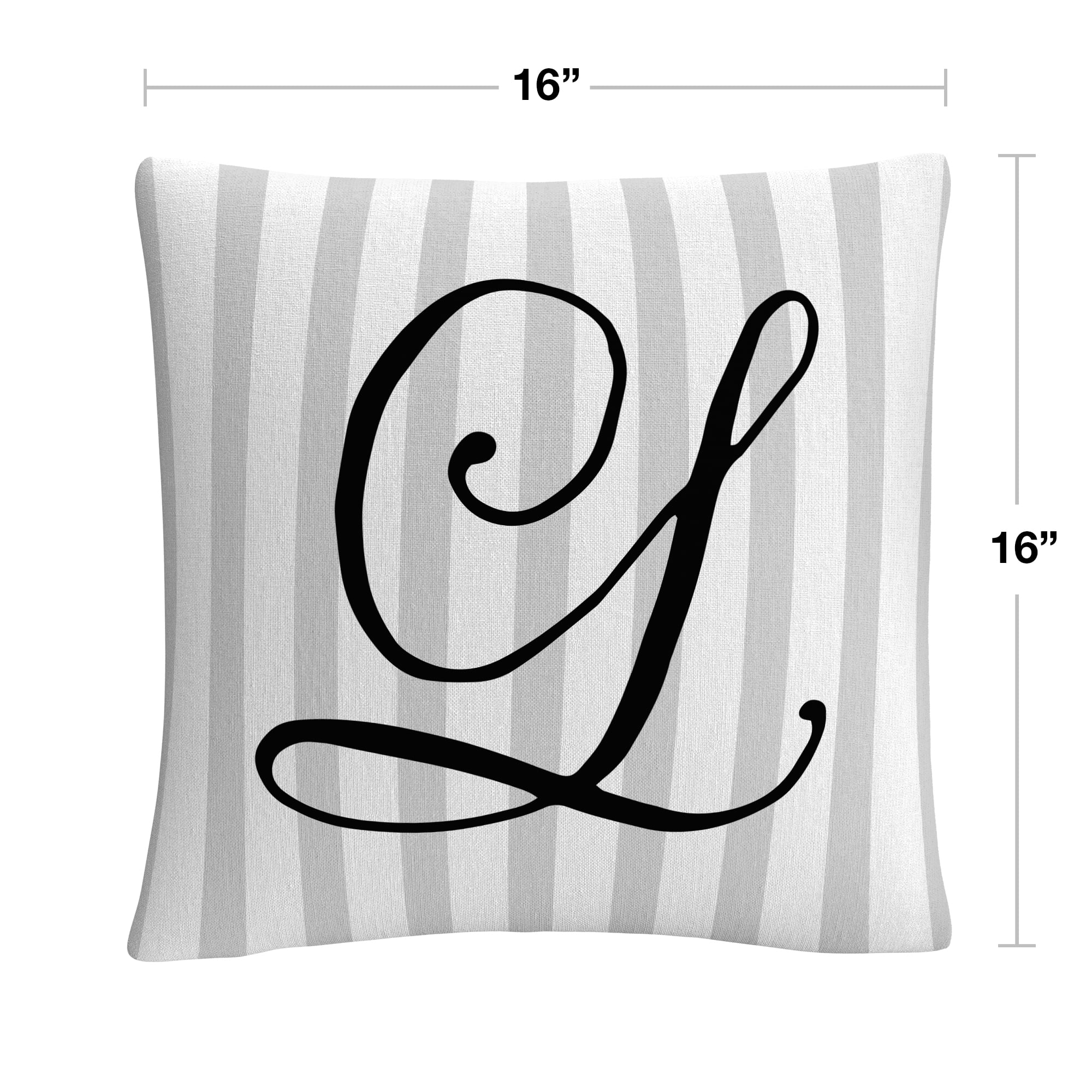 Gray Striped Ornate Letter Script L By Abc 16 X 16 Decorative Throw Pillow