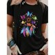 thumbnail image 1 of Camiseta casual de poliéster con estampado de mariposa, manga corta para mujer, ajuste regular, para todas las estaciones, tejido de punto de 180gm², 1 of 6