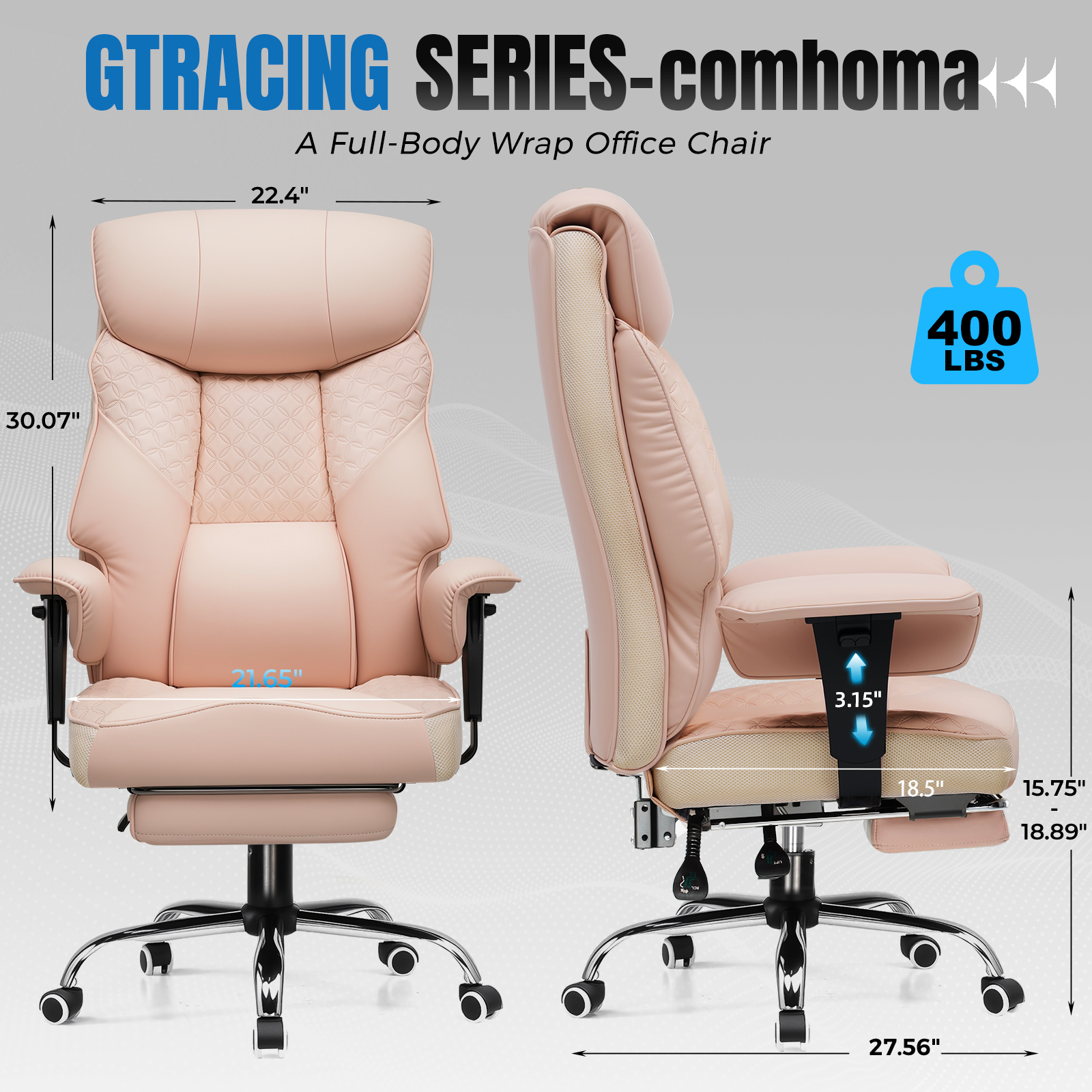 CloudRest Pro 400lbs Executive heavy duty office chair, High Back Ergonomic Computer Desk Chairwith Lumbar Back Support, Pink