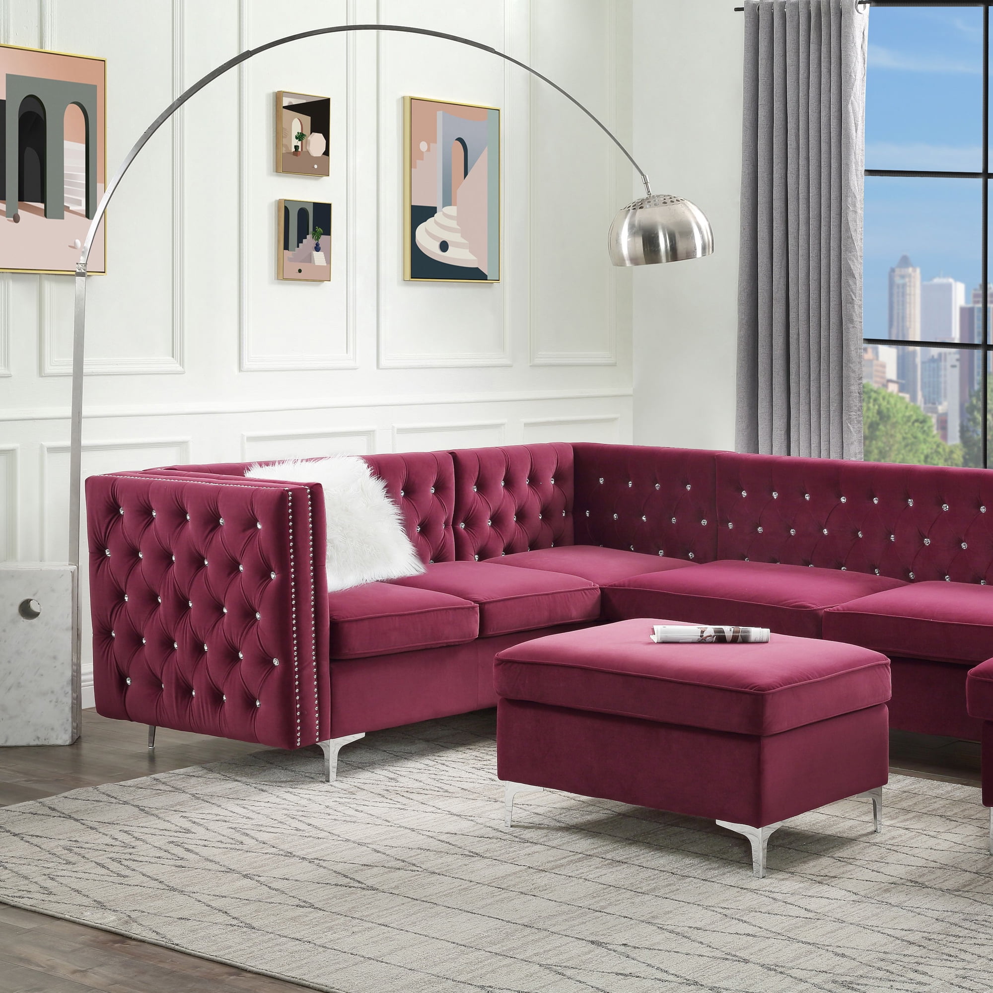 ACME Jaszira Armless Modular Loveseat with 2 Pillows in Burgundy