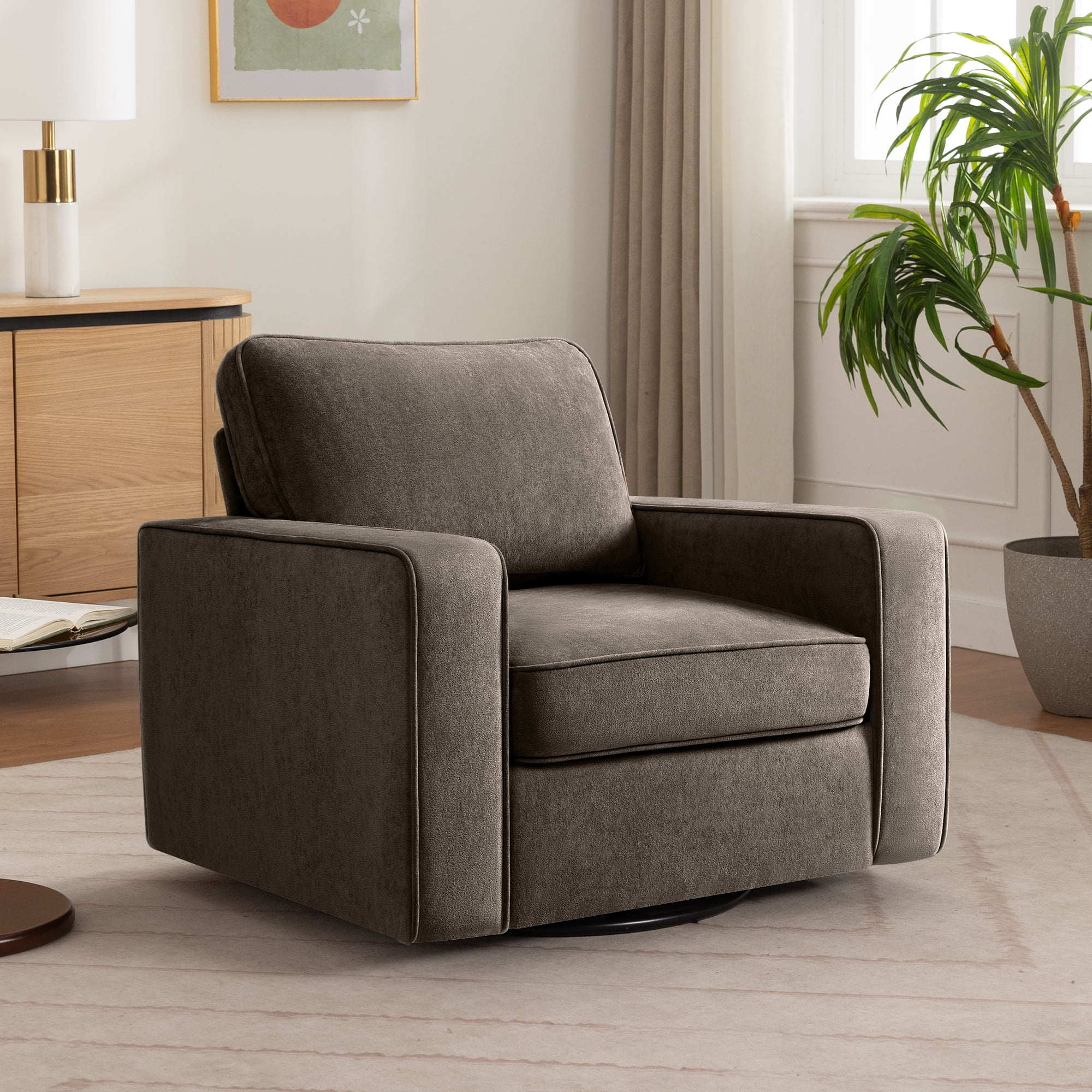 COOLHUT 360° Swivel Accent Chair Set of 1, 36.2" Wide Accent Chair Armchair, Comfy Upholstered Single Sofa Chair for Living Room and Bedroom, Coffee