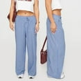 thumbnail image 3 of ClodeEU Women's High Waist Wide Leg Y2K Striped Pants with Drawstring, Long Trousers with Pocket Blue,Womens Plus M, 3 of 6