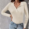 thumbnail image 2 of tarylea Women's Fall Tops Ribbed Knitted Lapel Shirts V Neck Long Sleeve Tops Slim Fitted Casual Wear Cute Tops, 2 of 7