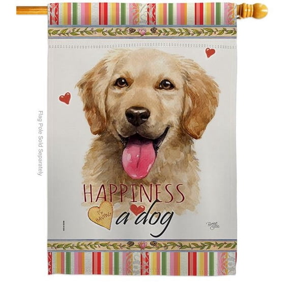 Breeze Decor H110180-BO 28 x 40 in. Dog Golden Retriever Happiness Double-Sided Decorative Vertical House Flag