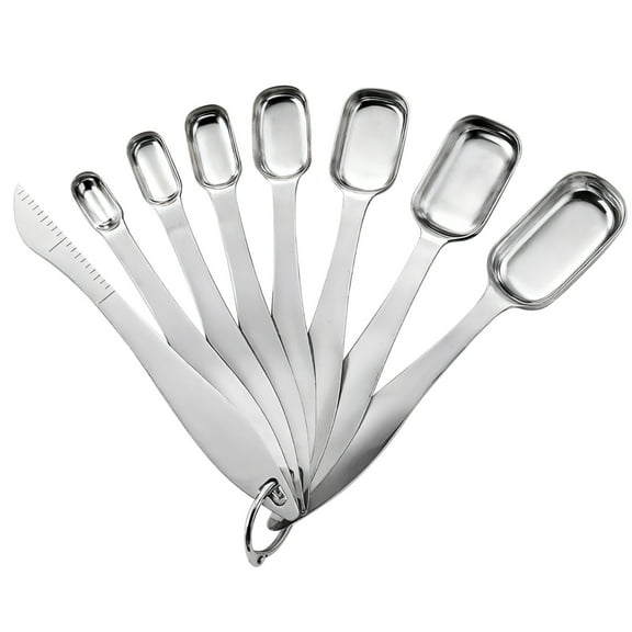 8 Pcs Stainless Steel Measuring Spoon Set, Square Measuring Spoons with Leveler Scraper, Engraved Teaspoon Tablespoon Measurements, Deep Jar Design, Kitchen Baking Cooking Tool