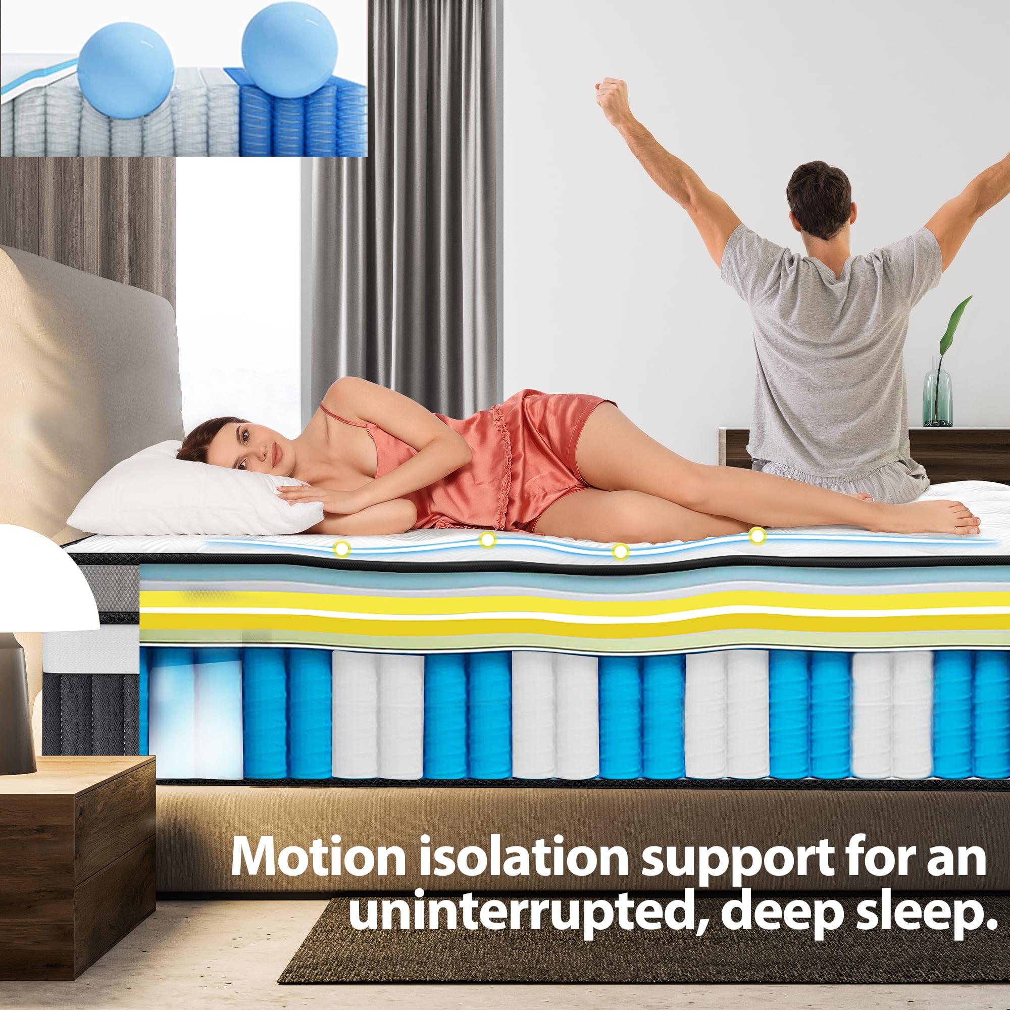 King Size Mattress in a Box, 14in King Mattress, Memory Foam Mattress with Cooling Gel, Pocket Springs for Motion Isolation