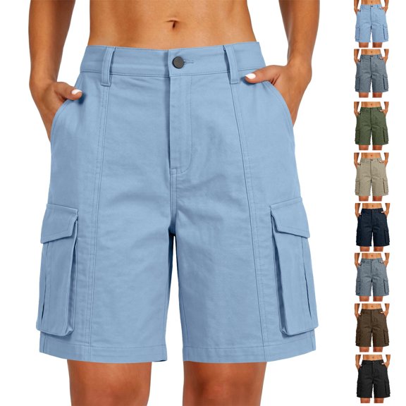 Tumotour Summer Cargo Shorts for Women's Knee Length Outdoor Work Shorts Jogging Walkshort Bermuda Short with Pocket