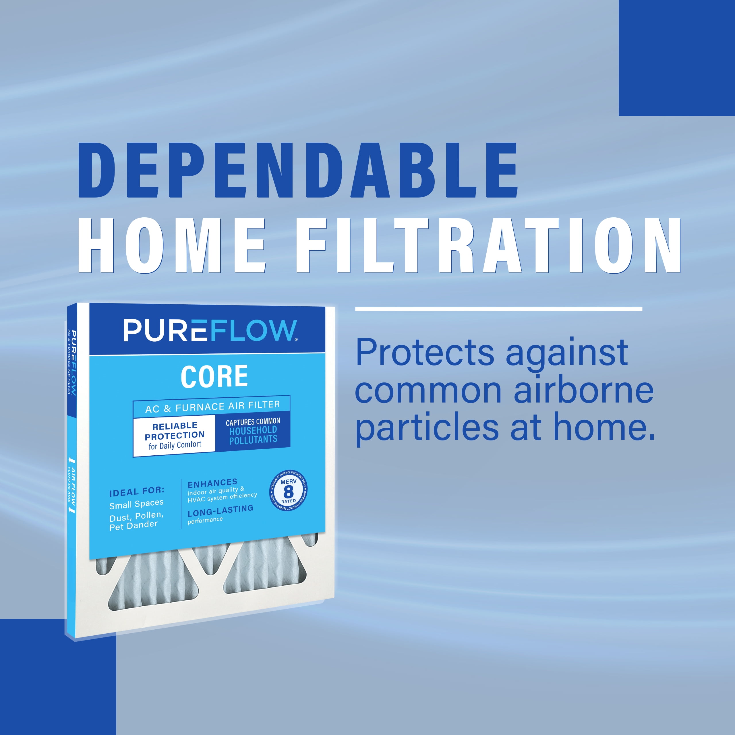 PUREFLOW Home Air Filter MERV 8, 19x21.5x1 Furnace Filter, 4 Layer High Efficiency Filtration for Dust, Smoke, Fumes, Pollutants (4-Pack)