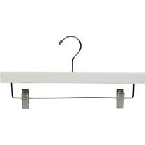 International Hanger Wooden Bottom Hanger w/Clips, White Finish with Chrome Hardware, Box of 25