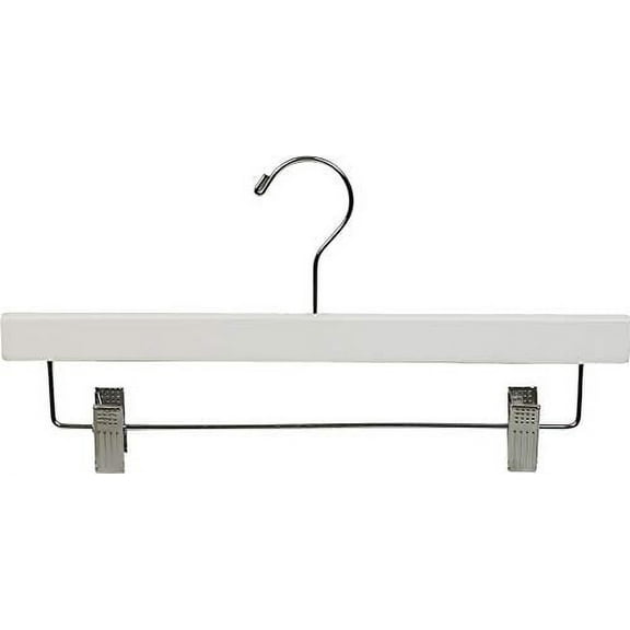 International Hanger Wooden Bottom Hanger w/Clips, White Finish with Chrome Hardware, Box of 25
