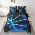 thumbnail image 2 of jejeloiu Basketball Sport Game 7-Piece Bedding Comforter Set,Neon Blue Black King Bedding Sets For Boys Kids Reversible, 2 of 8
