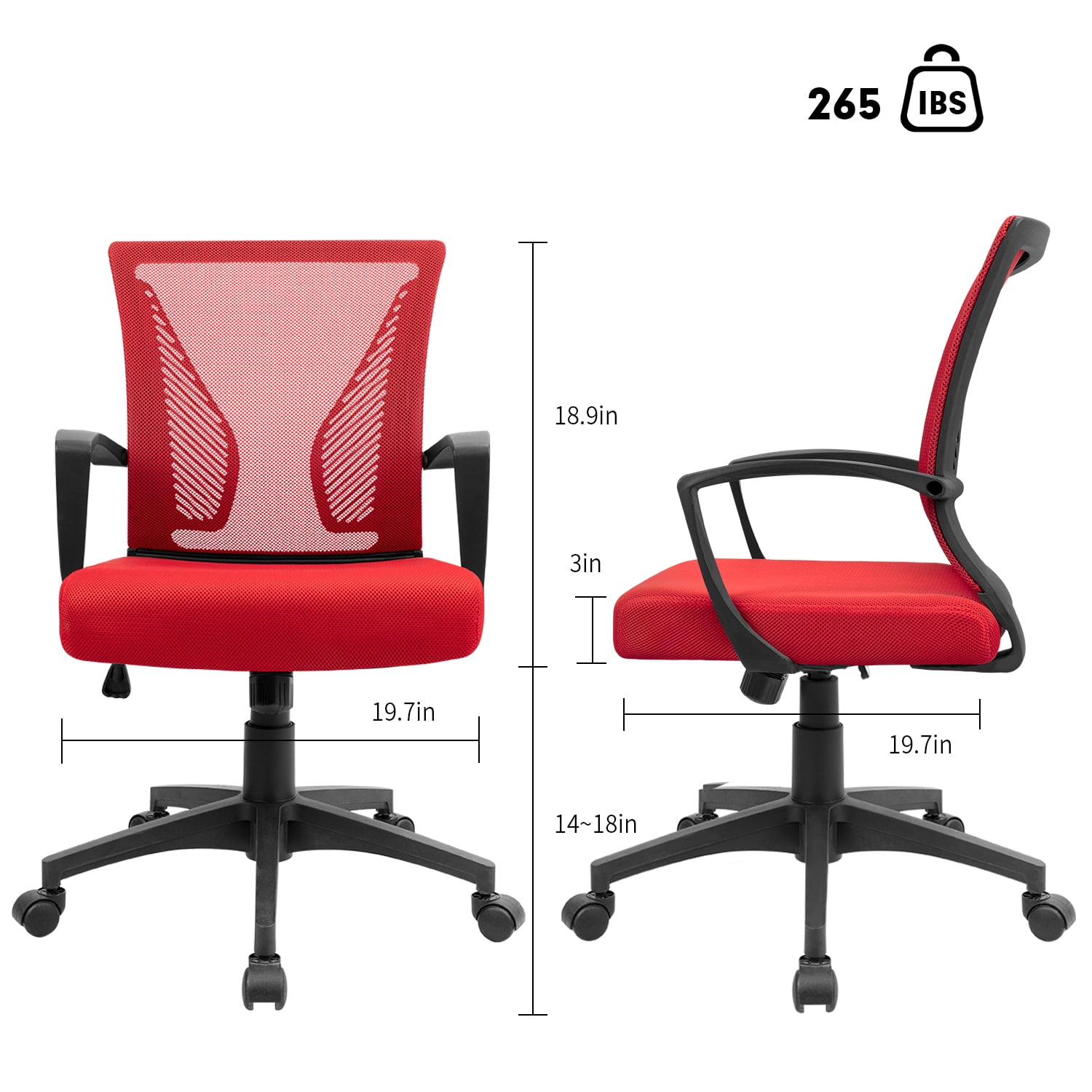 Lacoo Mid-Back Office Desk Chair Ergonomic Mesh Task Chair with Lumbar Support, Red