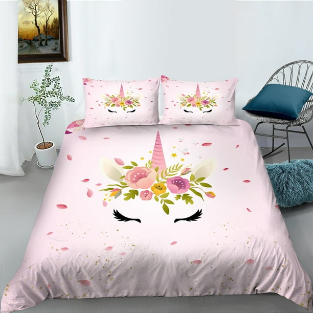Unicorn Bedding Set Twin Size Girls Pink Unicorn Comforter Set for Kids