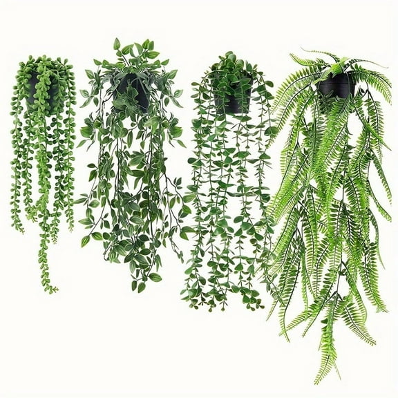 Der Rose 4 Packs Fake Hanging Plants Artificial Decor Faux Potted Greenery Hanging Plants Indoor for Room Home Shelf Outdoor Decor