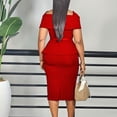 thumbnail image 3 of AURA Womens Square Neck High Waist Bodycon Midi Pencil Dress Short Sleeve Solid Color With Belt, 3 of 10