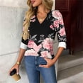 thumbnail image 6 of Womens Long Sleeve T-Shirts Long Sleeve Chest Pocket Button Henley Neck Striped Graphic Tunic Tops Loose Casual Tees (M, Black|Floral), 6 of 7