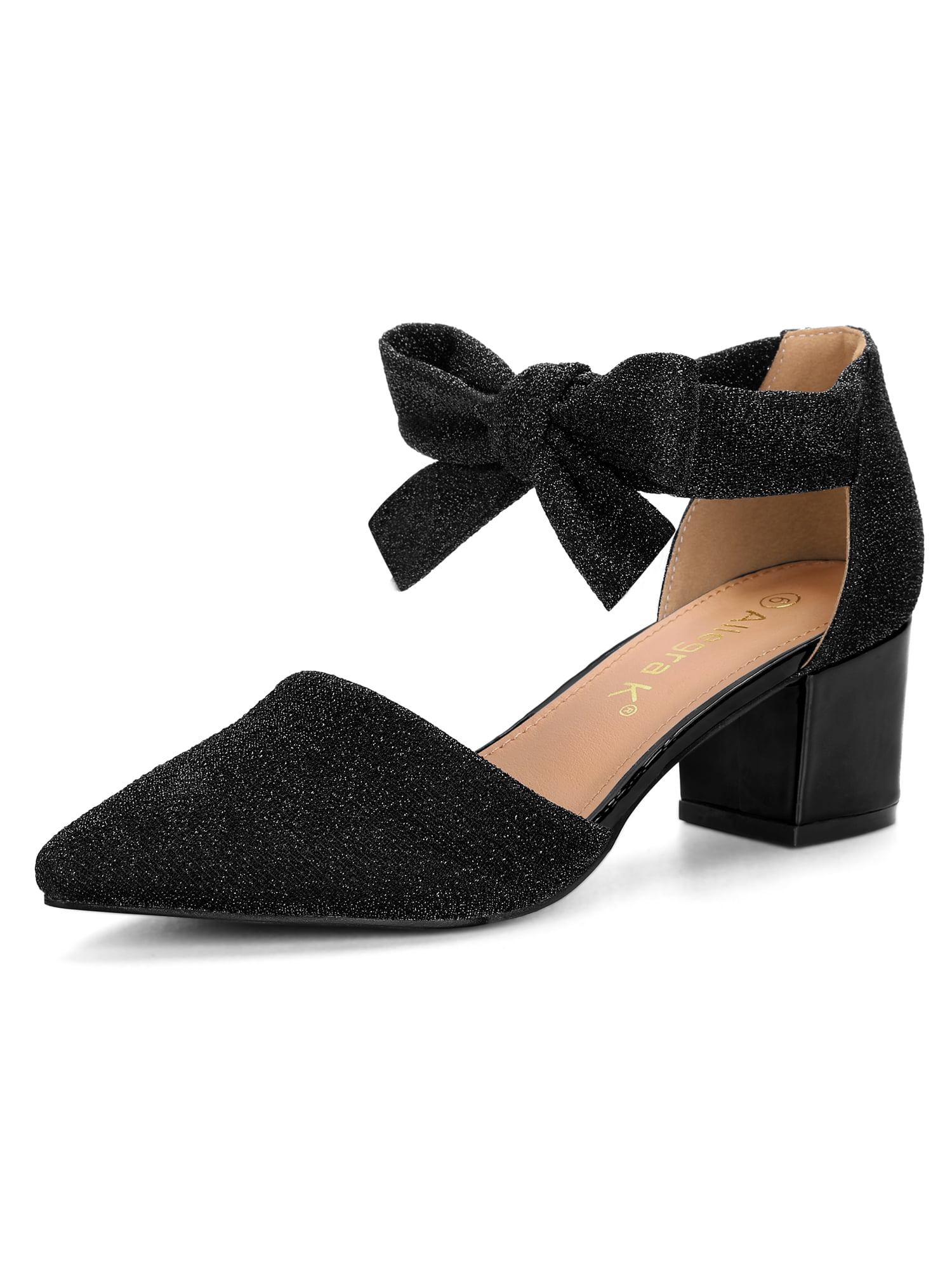 tie up black block heels