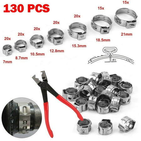 

BAMILL 130pc 7-21mm Single Ear Stepless Hose Clamps +1pc Hose Clip Clamp Pliers