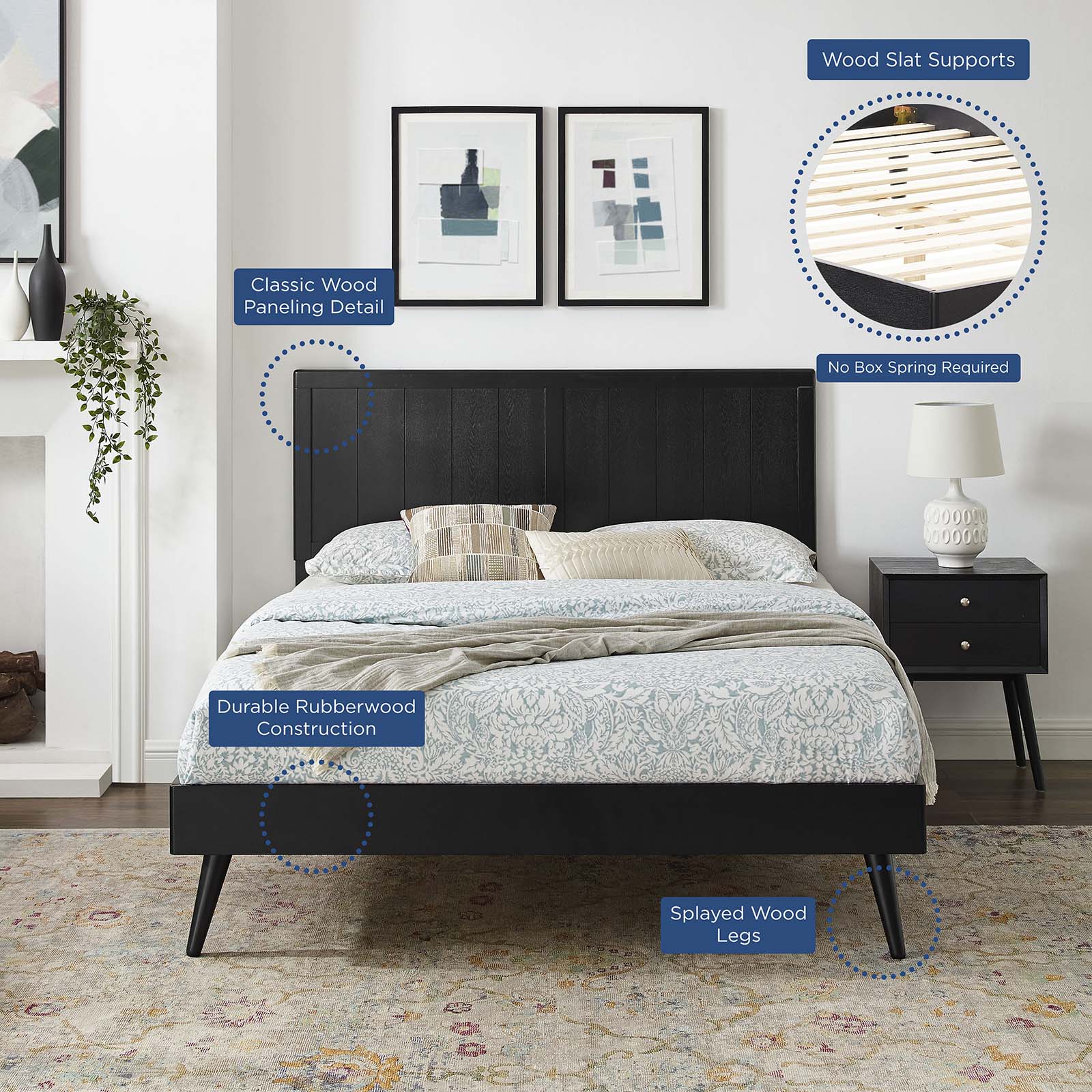 Platform Bed Frame, Full Size, Wood, Black, Modern Contemporary Urban Design, Bedroom Master Guest Suite - image 4 of 10