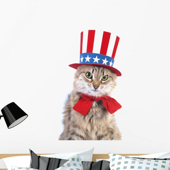 Cute Patriotic Cat Wall Mural by Wallmonkeys Peel and Stick Graphic (36 in H x 21 in W) WM285112