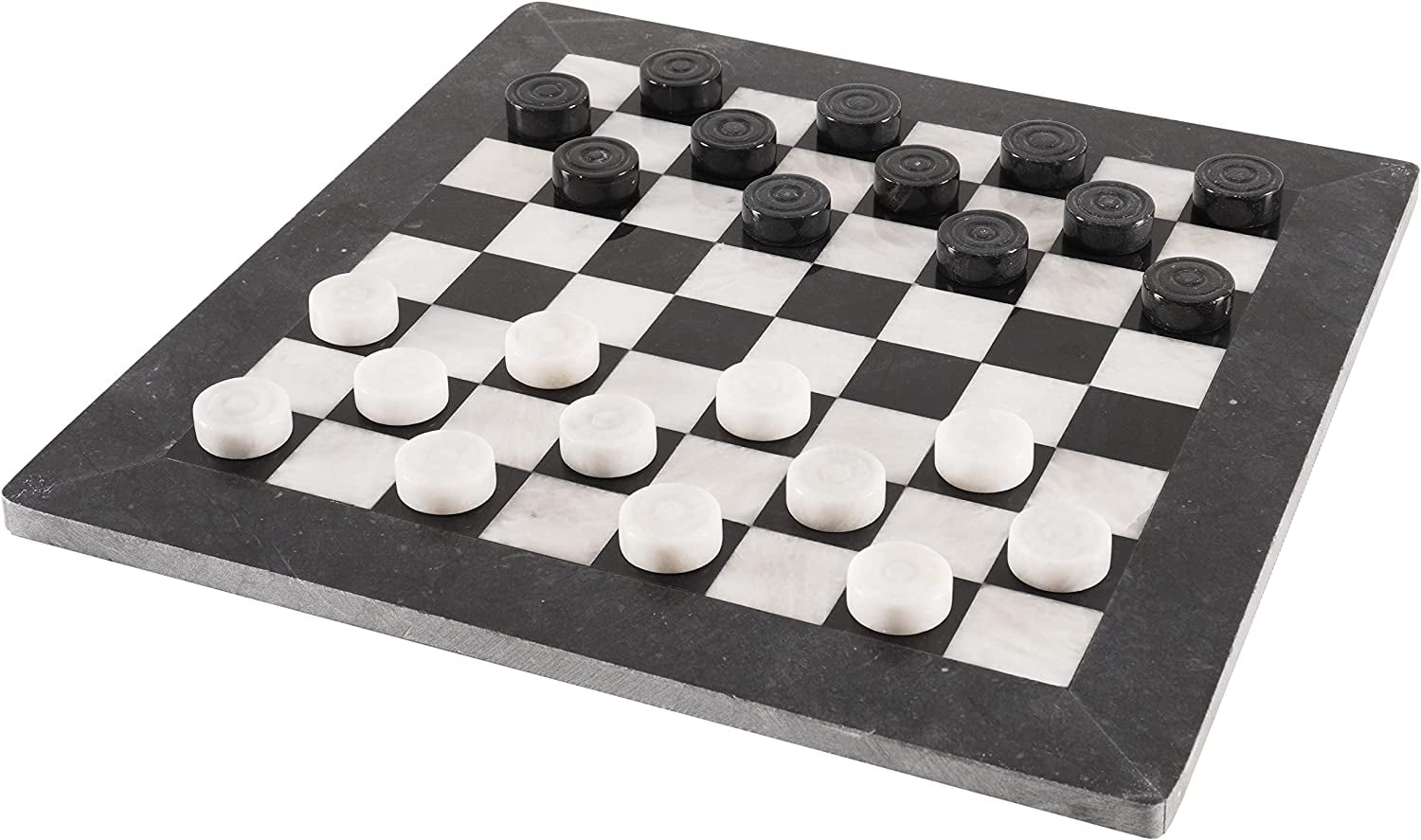 Radicaln Checkers Board Game 15 Inches Black And White Handmade Marble