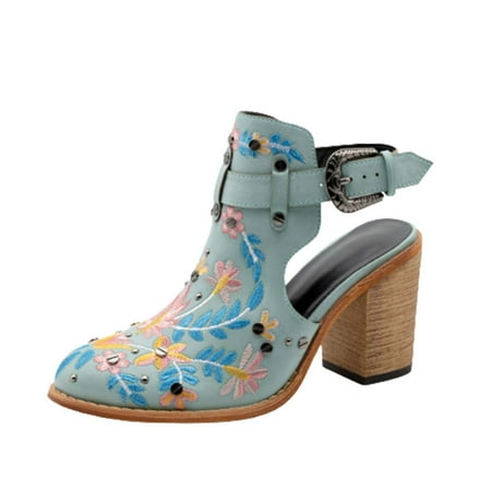 

Sandals for Women Clsoed Toe Chunky High Heel Pumps Bohemia Embroidered Ankle Booties Vintage Summer Shoes